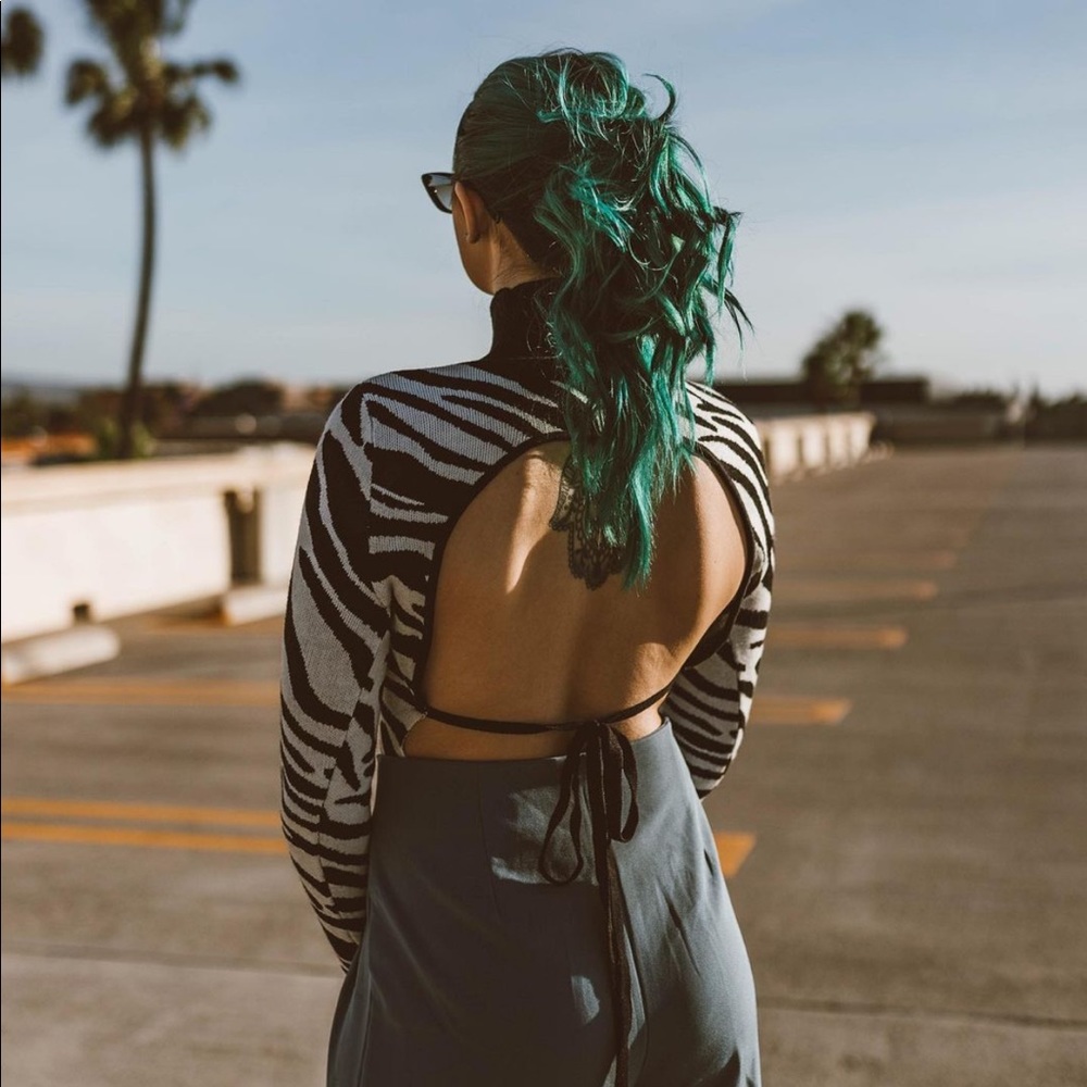 NastyGal Zebra open back turtleneck sweater